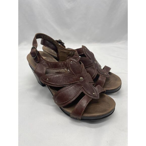 Dansko Nina Sandals Womens Size 39 US 8.5-9 Shoes Brown Leather Floral Slingback - Picture 3 of 10